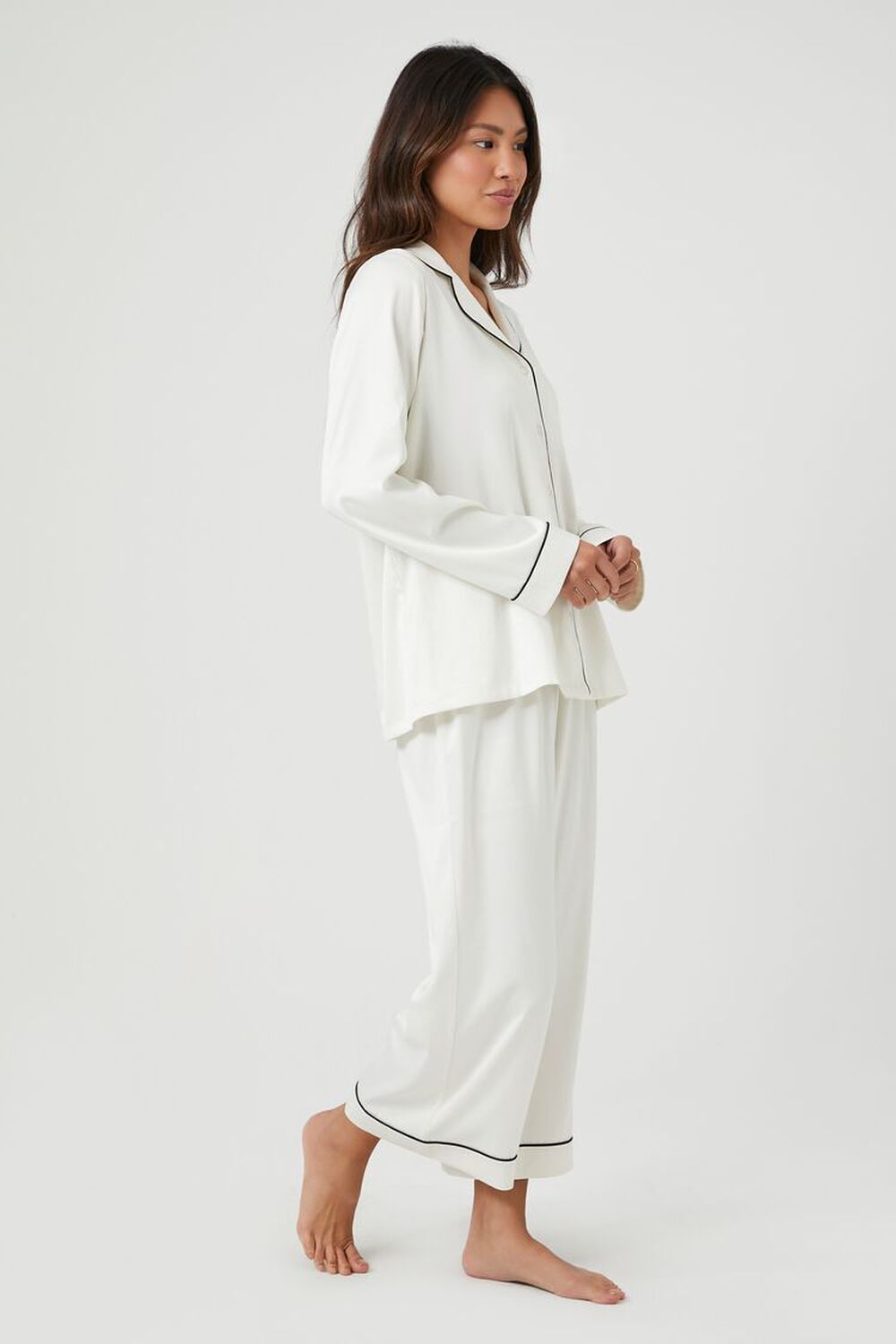 Piped-Trim Shirt & Pajama Pants Set